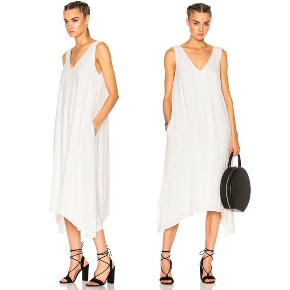 JAMES PERSE Double V Trapeze Swing Shift Dress Midi White Brunch Tea Cocktail